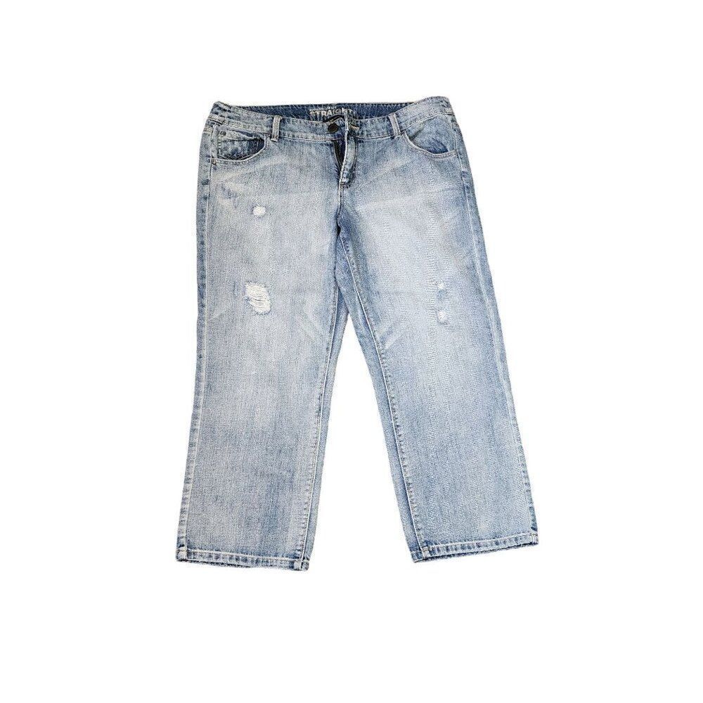 New York and Co Boyfriend Jeans Womens 14 Blue Cropped Distressed